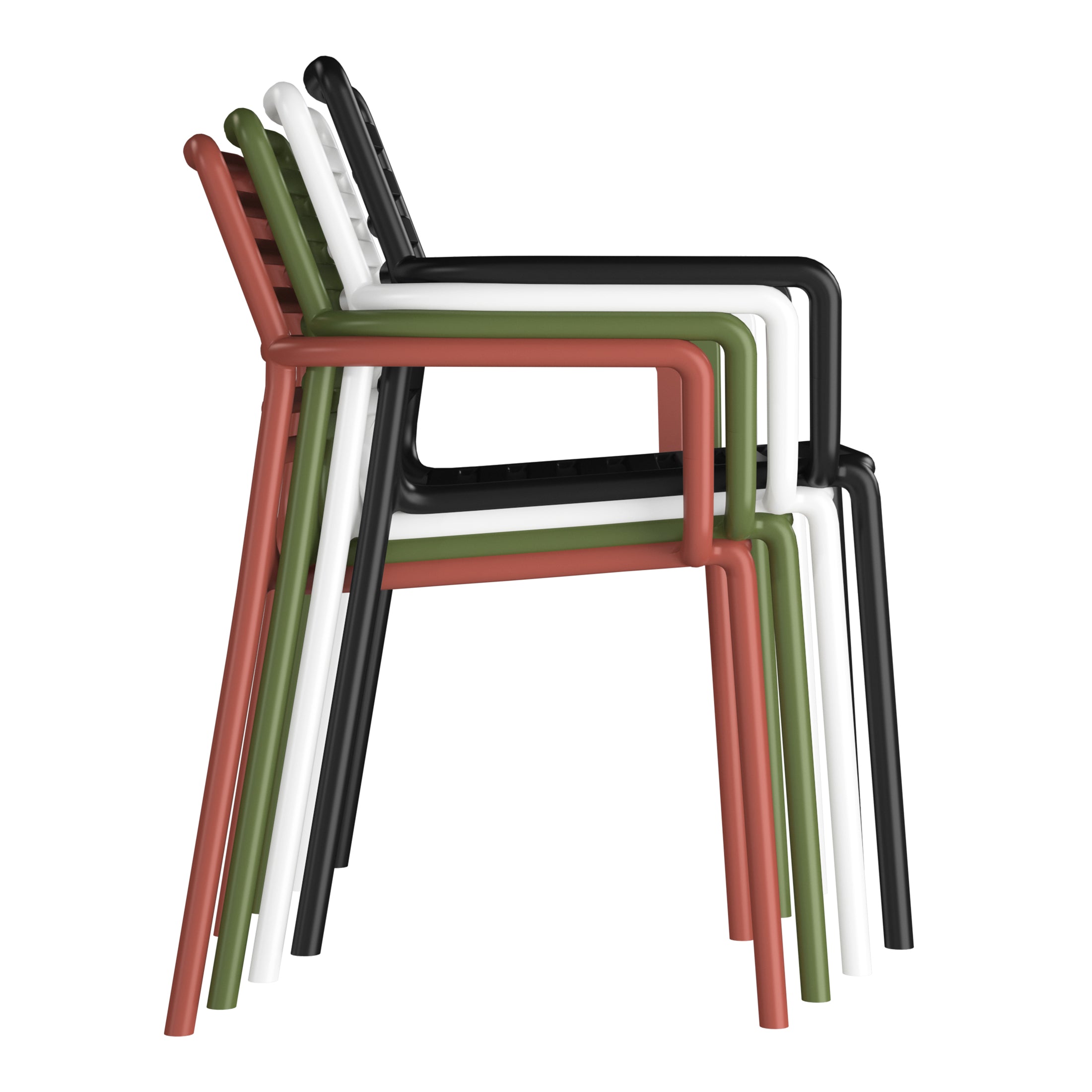 Playa 5-Piece Indoor Outdoor Metal Patio Dining Table Set With Stackable Plastic Patio Arm Chairs