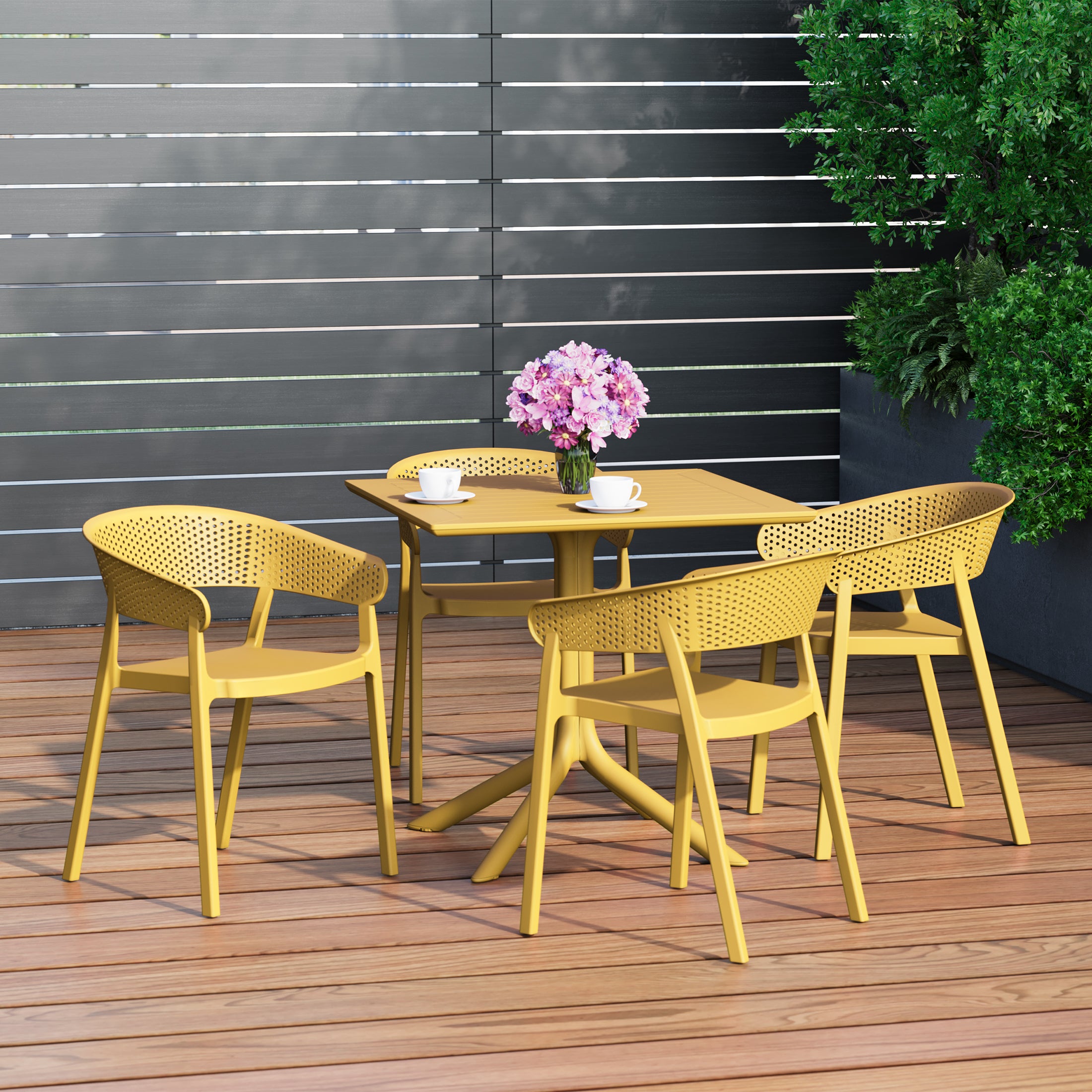 Playa 5-Piece Outdoor Resin Square Patio Dining Table Set with Stackable Patio Dining Chairs