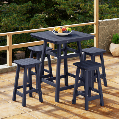 Malibu 5-Piece HDPE Outdoor Patio Dining Bar Bistro Table Set with Counter High Bar Stool