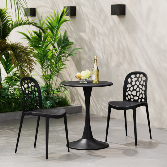 Playa 3-Piece Outdoor Indoor Metal Patio Dining Table Set With Stackable Polypropylene Patio Side Chairs