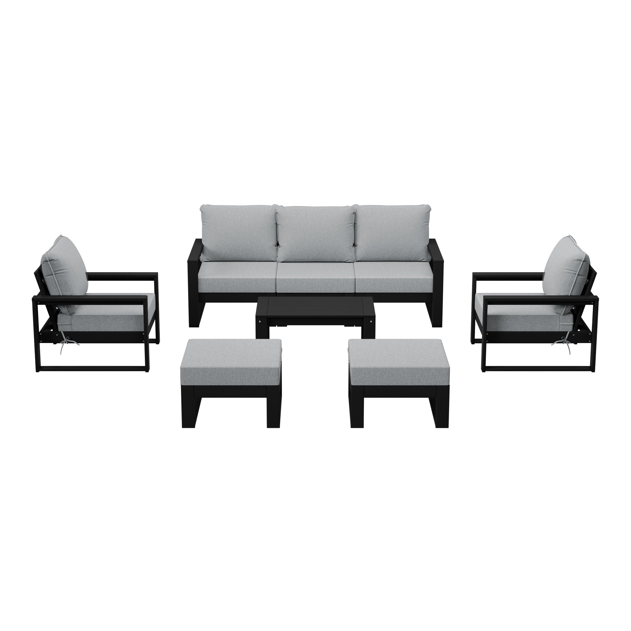 Montara 8-Piece Modern HDPE Outdoor Patio Furniture Conversation Set with Coffee Table and Ottomans
