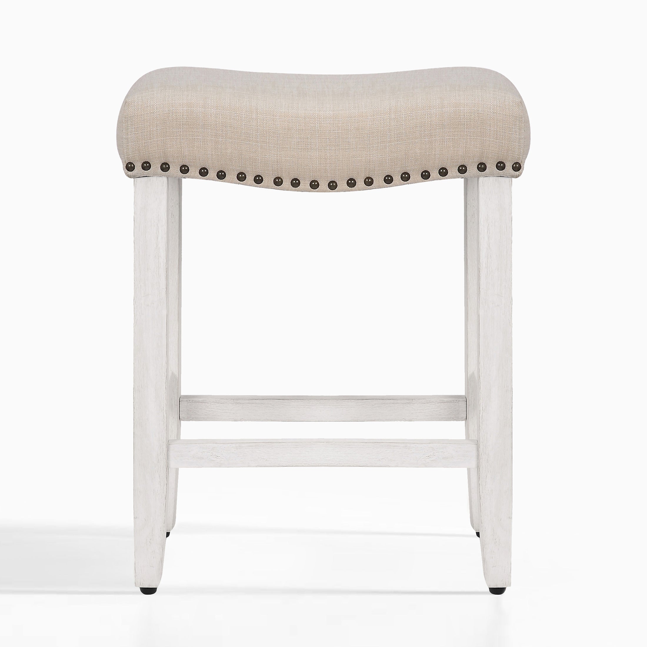 Lenox 24" upholstered nail head bar counter stool with Antique White color legs