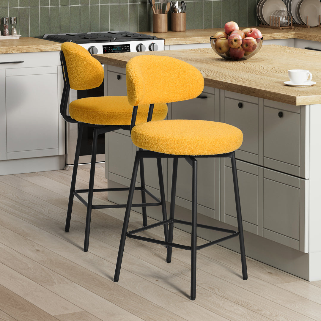 Alexandria Modern Upholstered Sherpa Fabric Counter Height Bar Stools with Back (Set of 2)