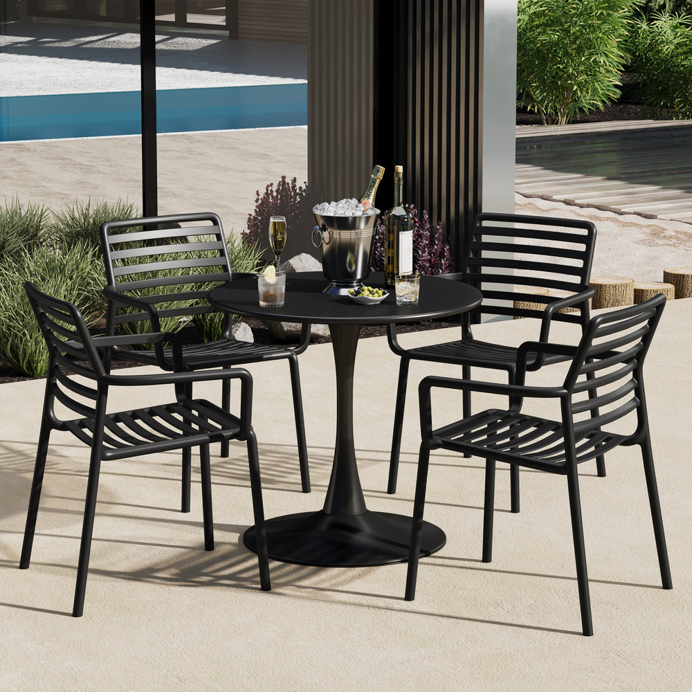 Playa 5-Piece Indoor Outdoor Metal Patio Dining Table Set With Stackable Plastic Patio Arm Chairs