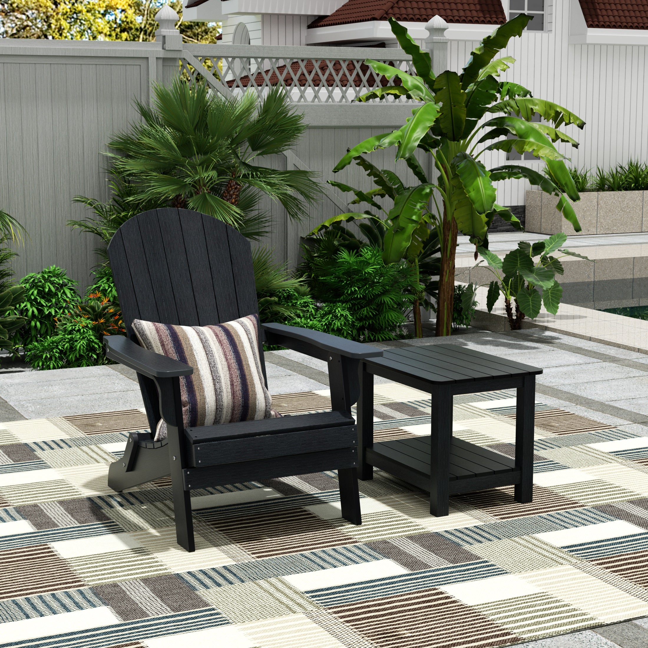 Tuscany HIPS Outdoor Folding Adirondack Seashell Chair With Side Table