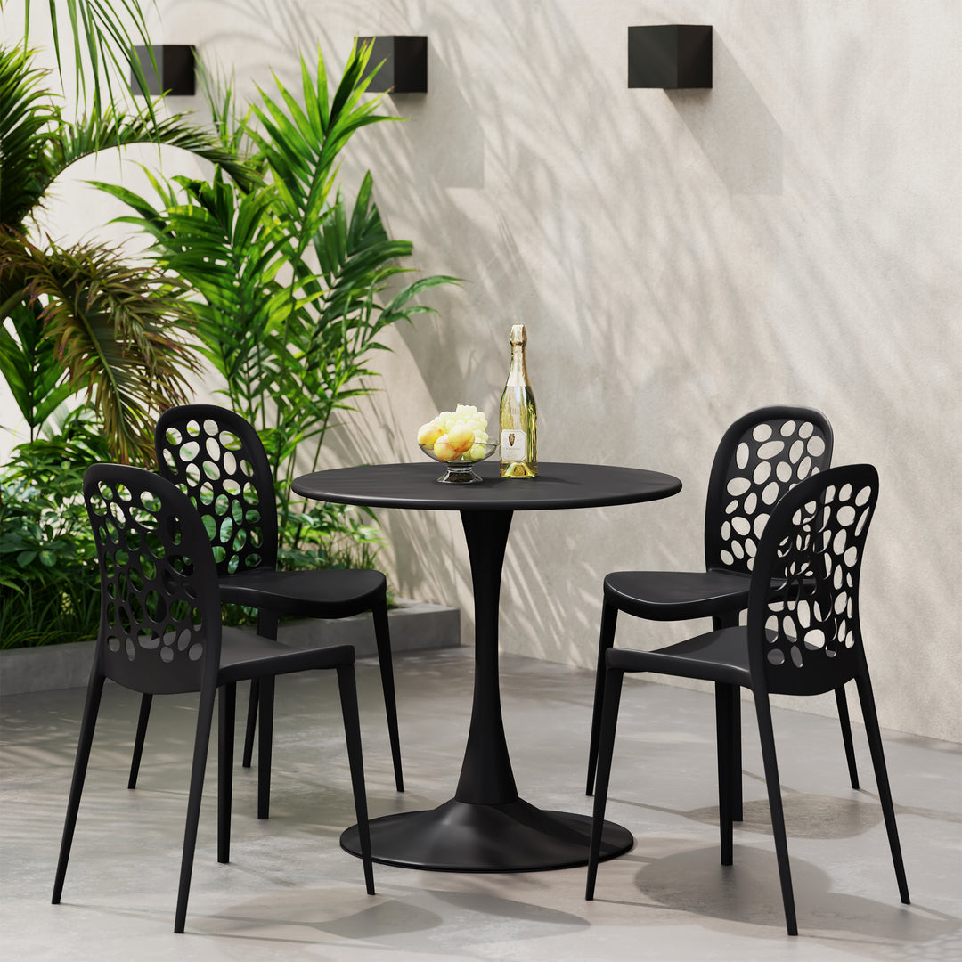 Playa 5-Piece Outdoor Indoor Metal Patio Dining Table Set With Stackable Polypropylene Patio Side Chairs