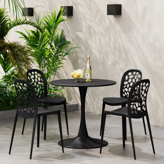 Playa 5-Piece Outdoor Indoor Metal Patio Dining Table Set With Stackable Polypropylene Patio Side Chairs