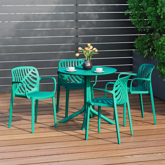 Playa 5-Piece Outdoor Resin Round Patio Dining Table Set with Modern Stackable Patio Dining Chairs