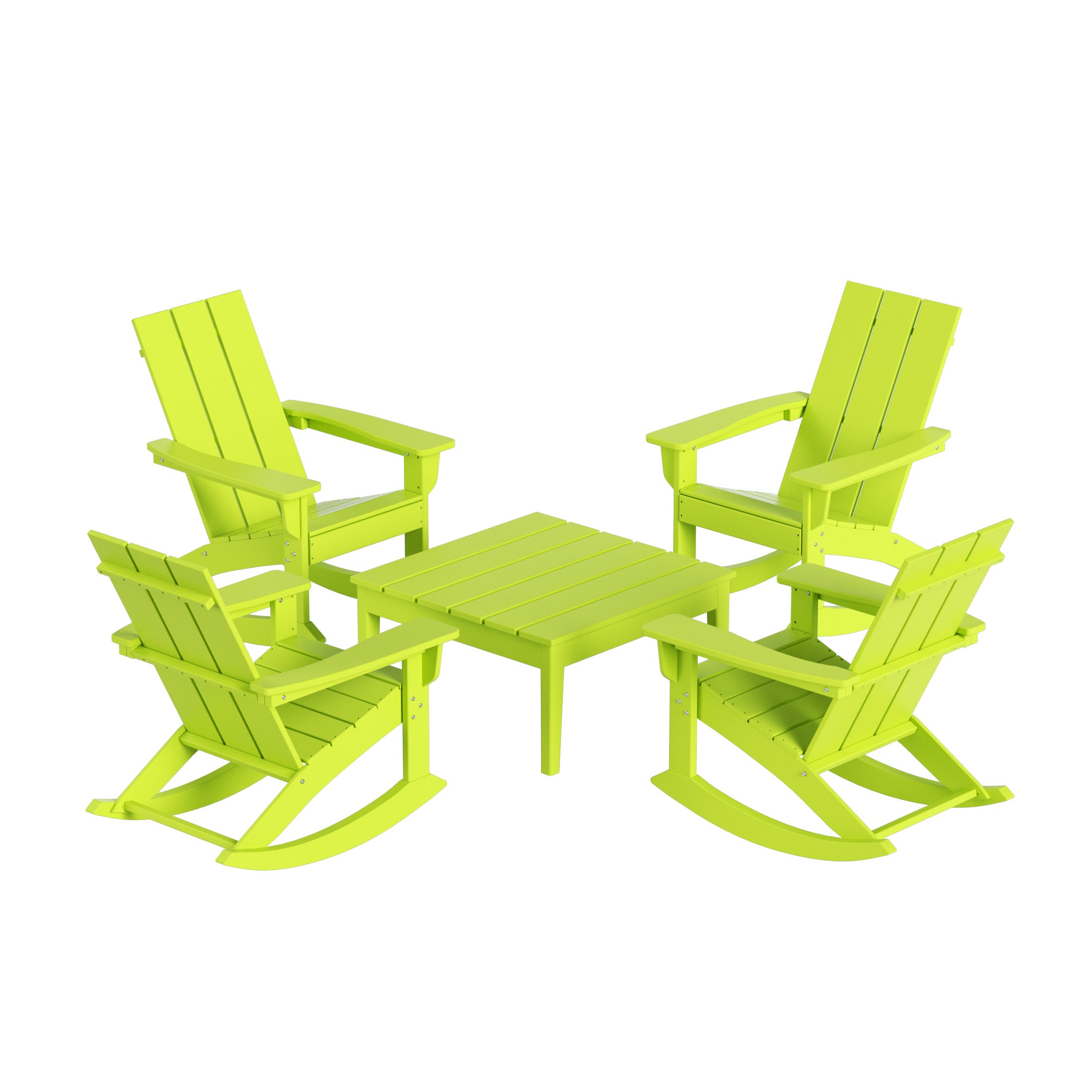 Ashore 5-Piece Set Modern Plastic Outdoor Rocking Chairs with Square Side Table