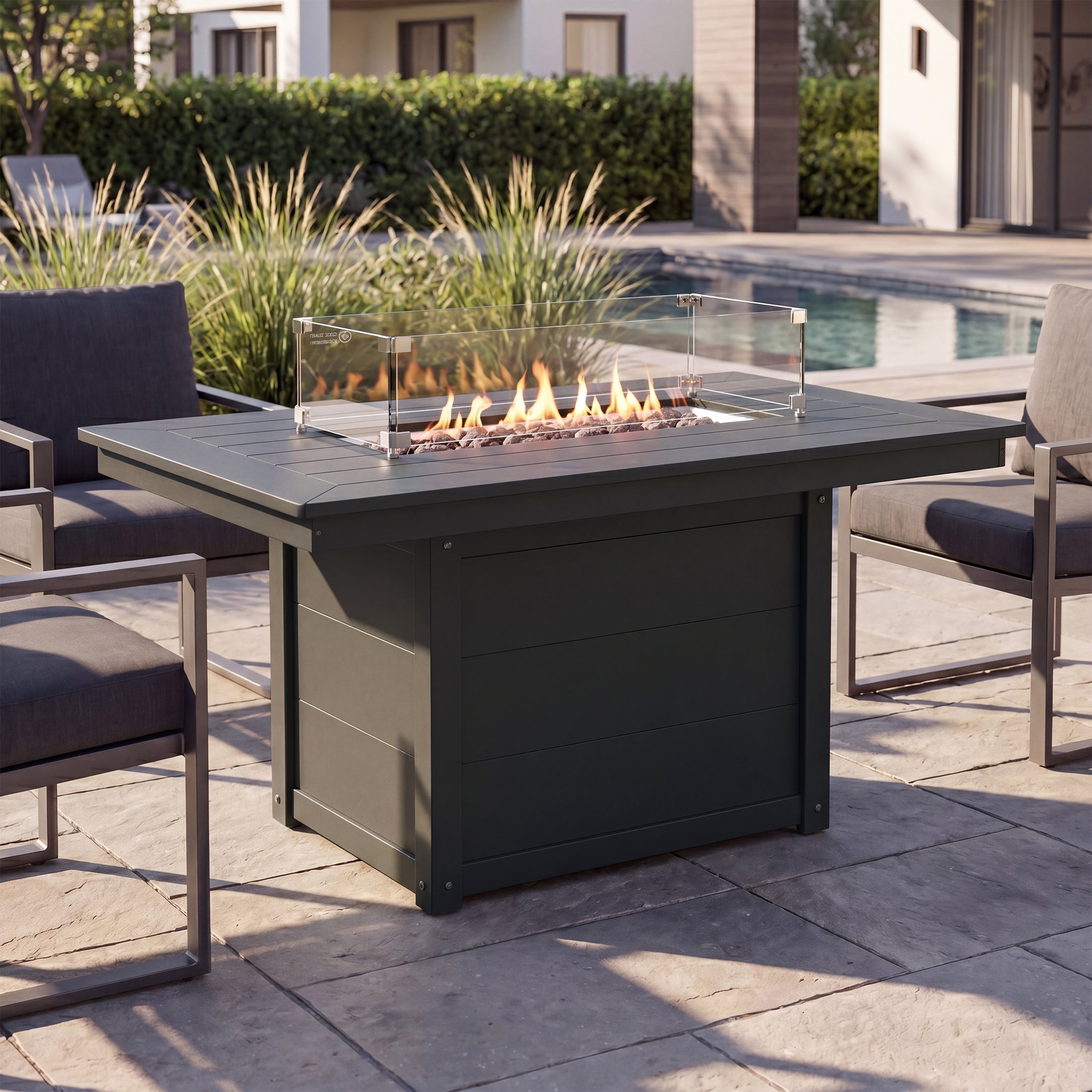 Helios 46" Modern Outdoor 55,000 BTU Patio Gas Propane Rectangle Deck Fire Pit Table