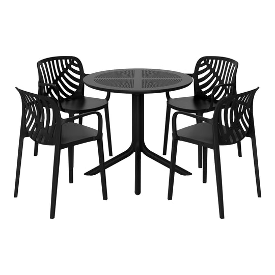 Playa 5-Piece Outdoor Resin Round Patio Dining Table Set with Modern Stackable Patio Dining Chairs