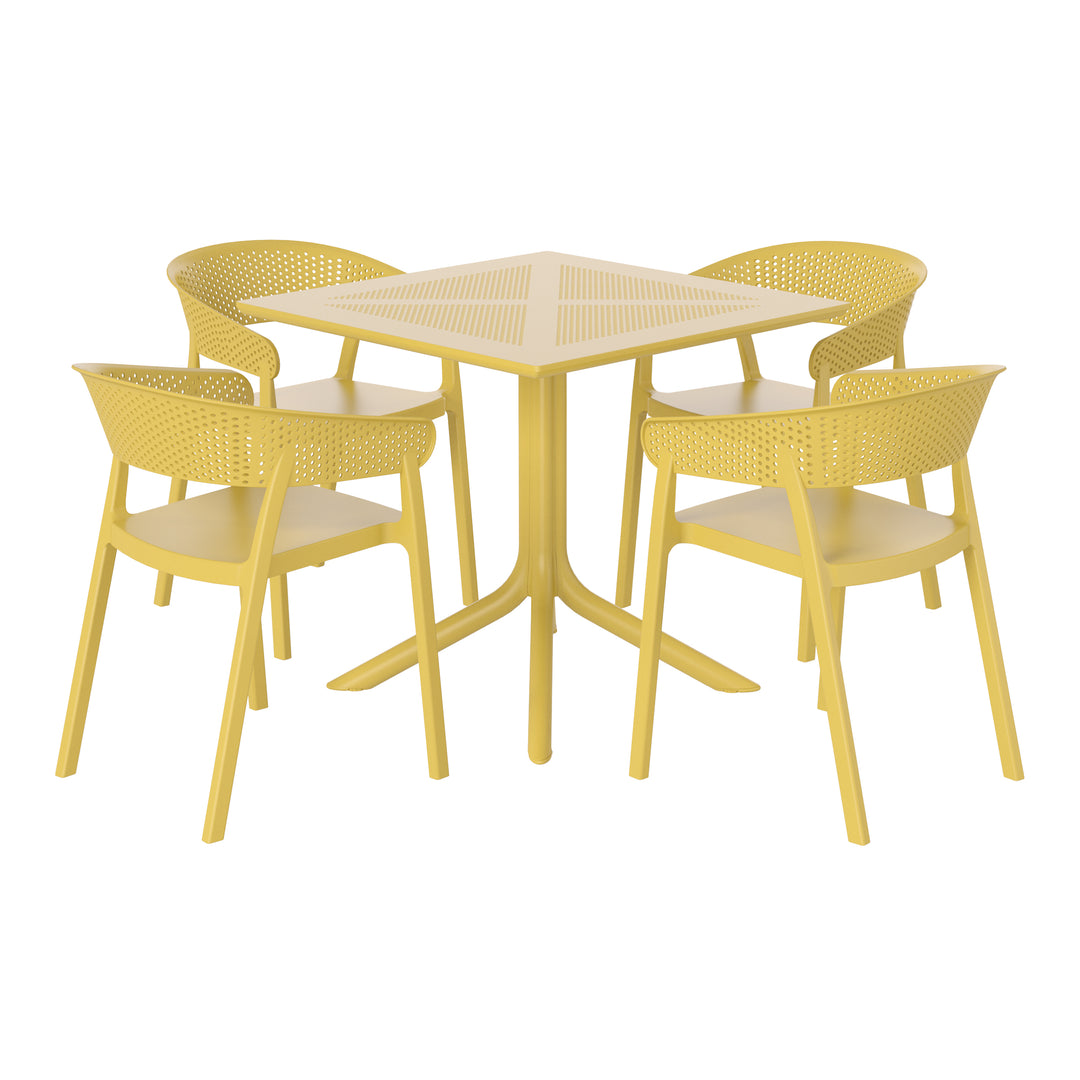 Playa 5-Piece Modern Patio Square Dining Table Set with Stackable Patio Dining Chairs