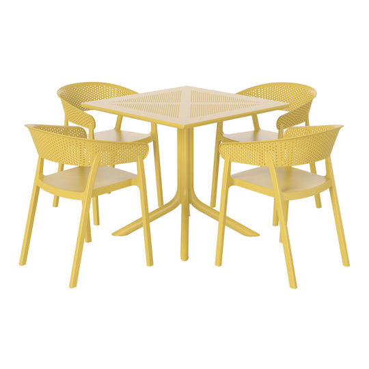 Playa 5-Piece Modern Patio Square Dining Table Set with Stackable Patio Dining Chairs