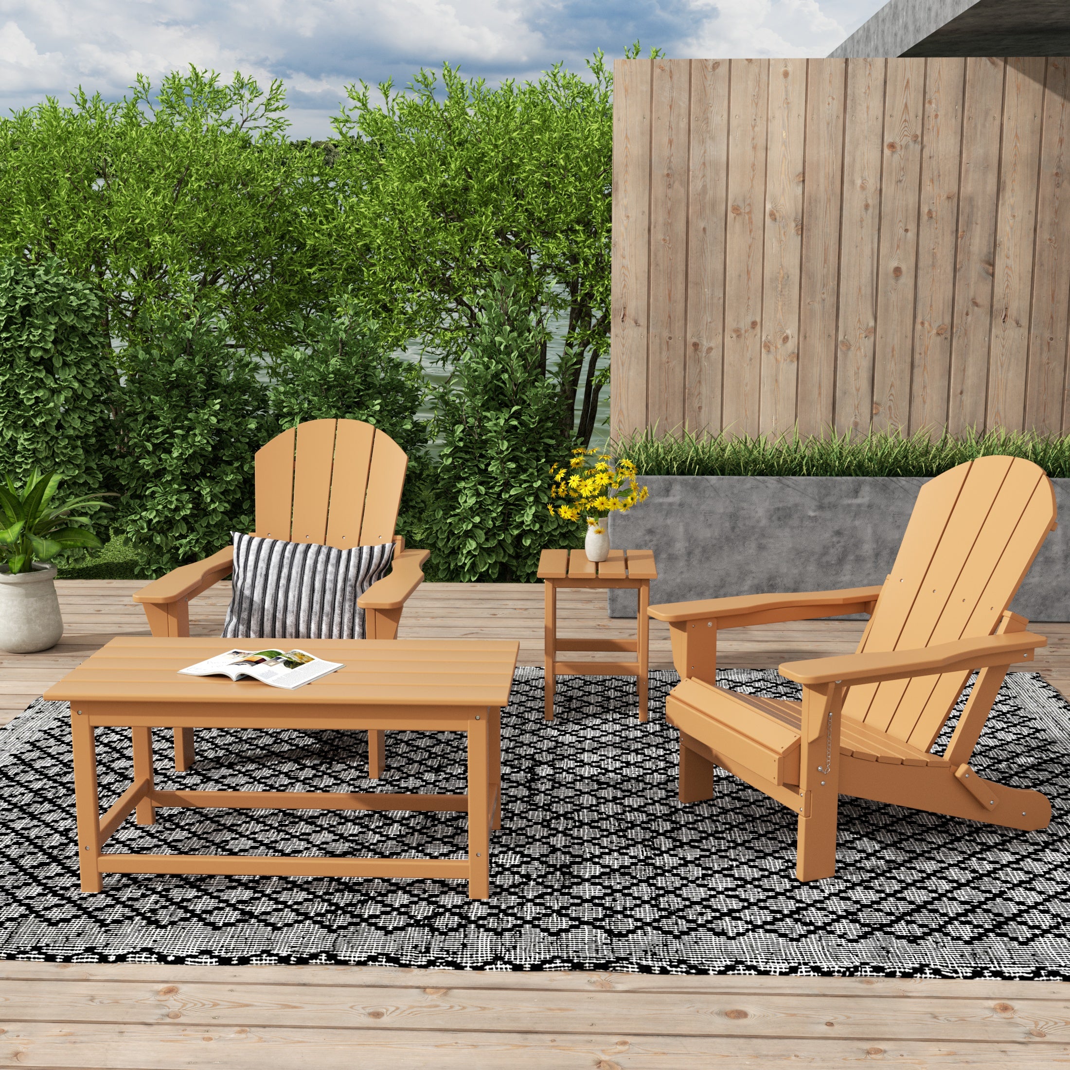 Malibu 4-Piece set Outdoor / Patio Poly Adirondack chairs with a Coffee and a side table ( 2 seater )