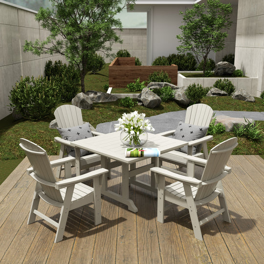 Dylan 5 Piece Outdoor Patio Square Dining Table and Shell Back Armchair Set