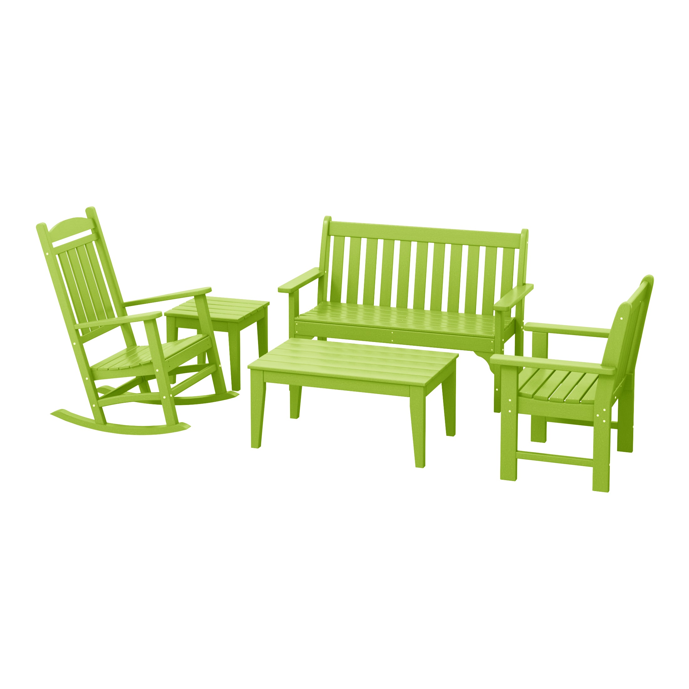 Malibu 5-Piece HDPE Outdoor Patio Furniture Couch and Rocking Chair Set