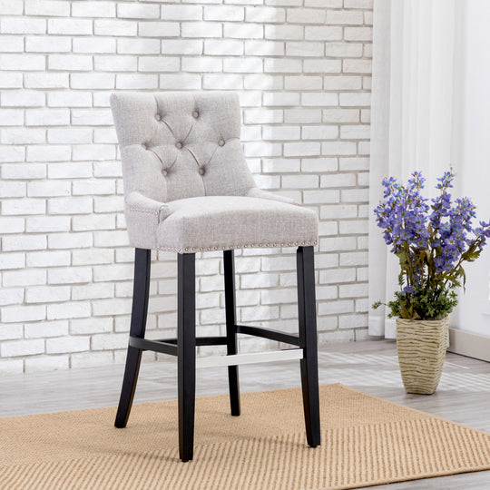 Hayes 29" Upholstered Tufted Wood Bar Stool, Black