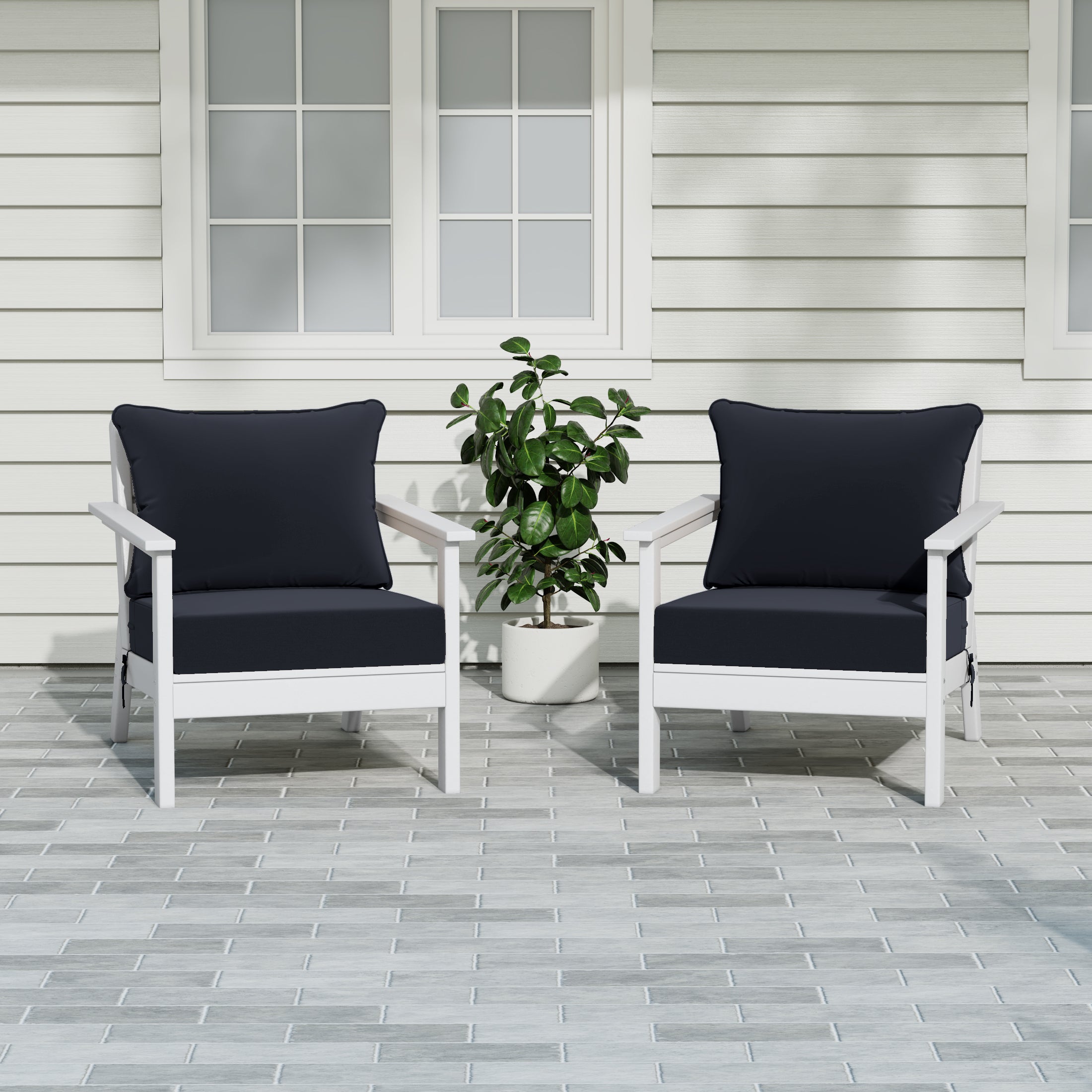 Avalon Outdoor Modern HDPE Patio Club Chairs with Deep Seat Cushions (Set of 2)