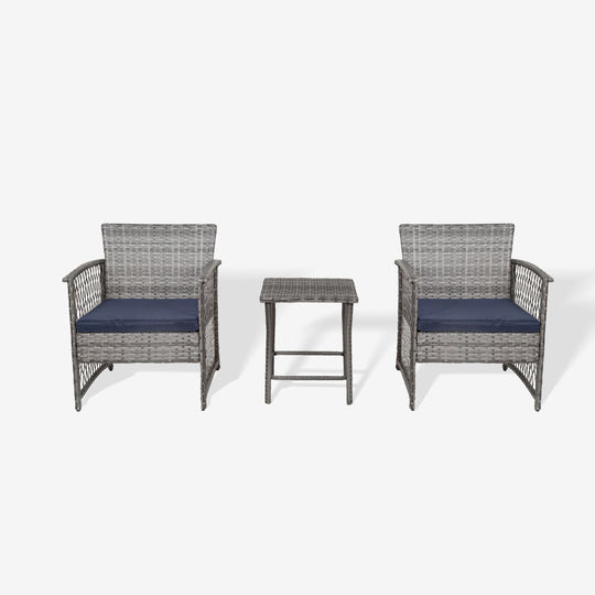 Melvi 3-Piece Outdoor Patio Wicker Conversation Set, Gray