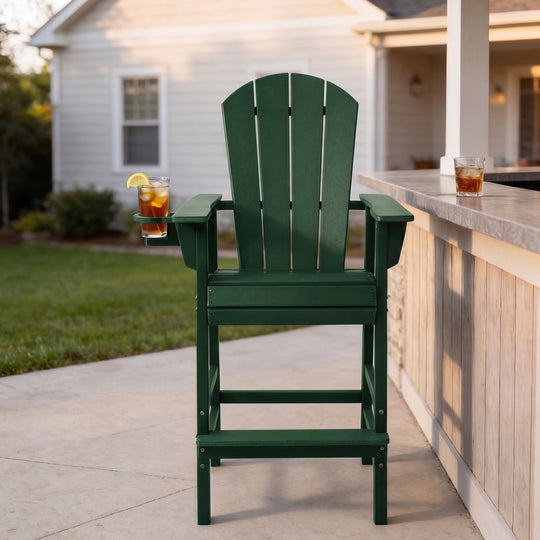 Malibu Outdoor HDPE Tall Adirondack Bar Height Chair With Cup Holder