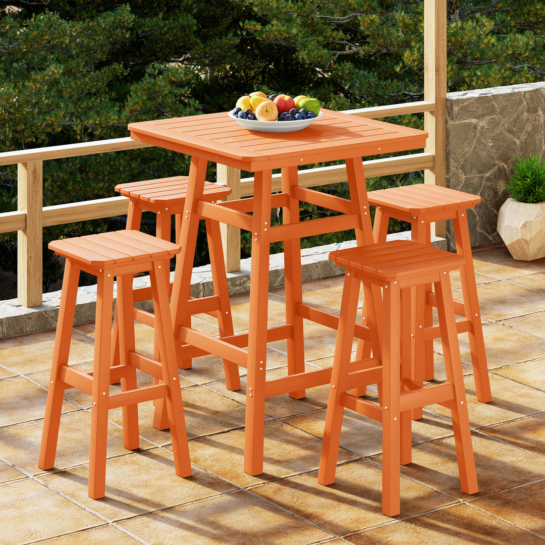 Malibu 5-Piece HDPE Outdoor Patio Dining Bar Bistro Table Set with Bar Stools