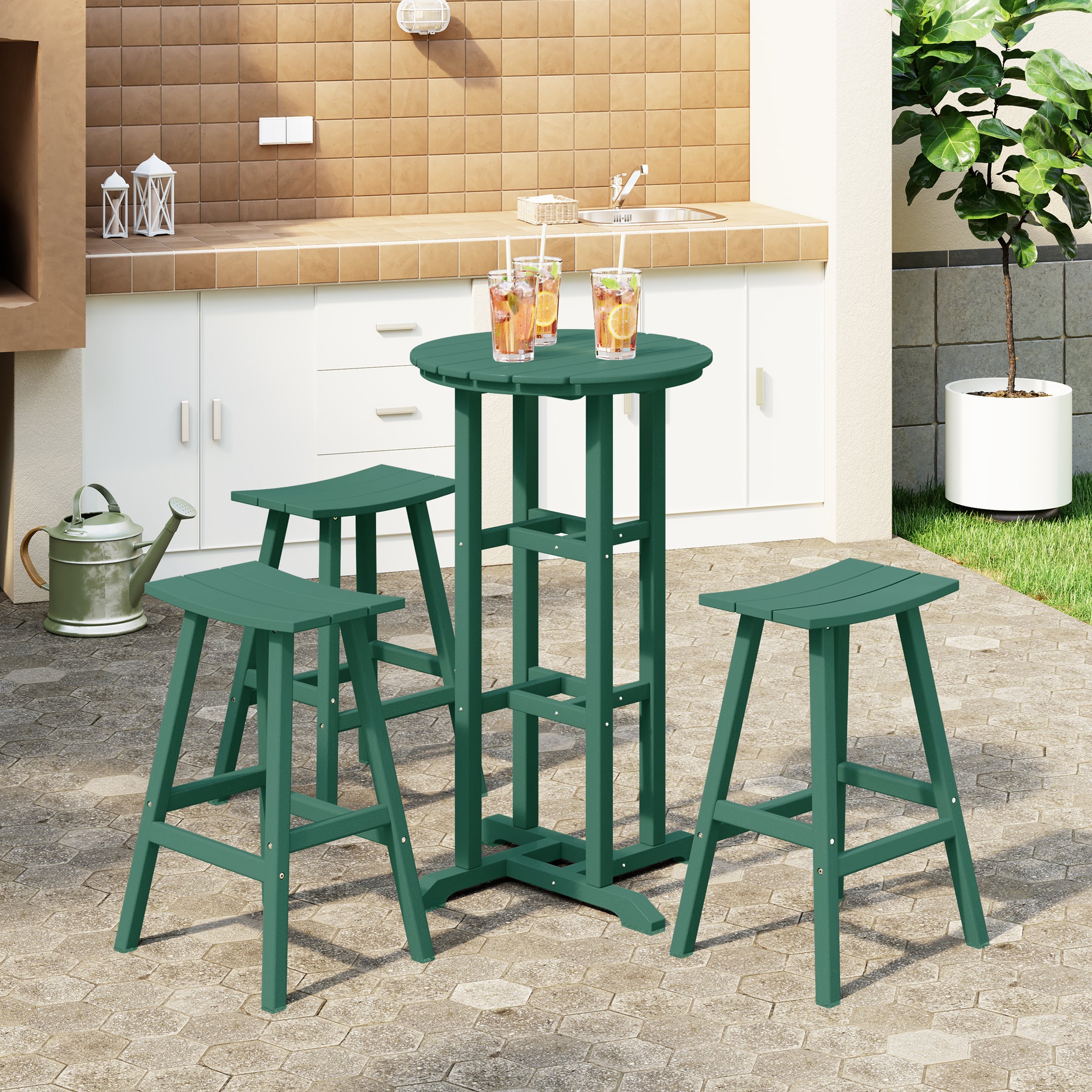 Malibu Outdoor Patio Bar Height Table and Bar Stool 4-Piece Dining Set