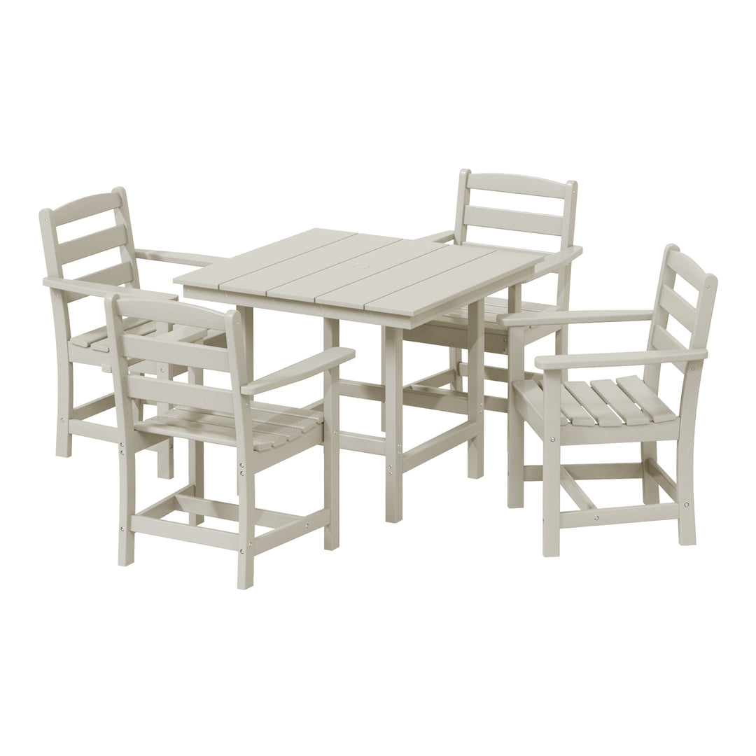 Ashore 5-Piece HDPE Outdoor Square Patio Dining Table Set with Armchairs