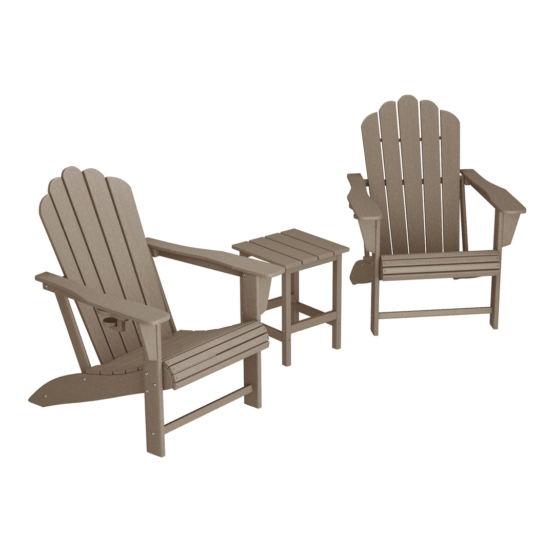 Highland 3-Piece Outdoor Patio HDPE Adirondack Chair With Cup Holder and Table Set