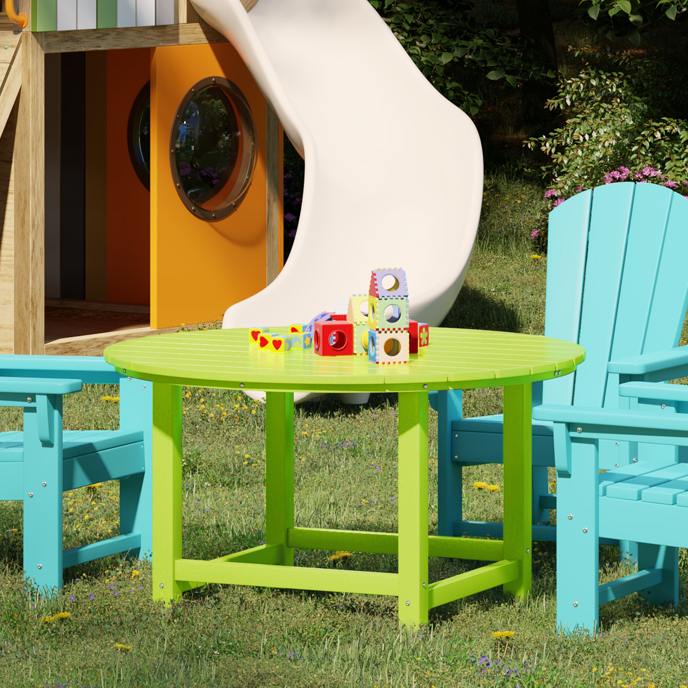 Malibu Kids Outdoor Patio Furniture HDPE 38" Wide Round Dining Table