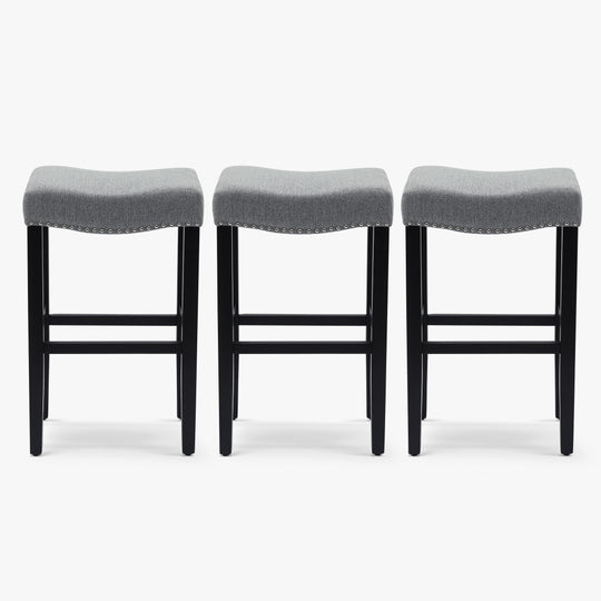 Lenox 29" Upholstered Saddle Seat Black Bar Stool (Set of 3)