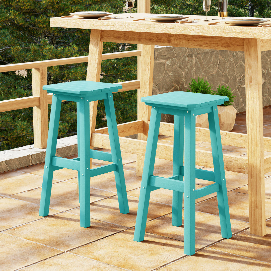 Malibu 29" HDPE Outdoor Patio Square Bar Height Bar Stool (Set of 2)