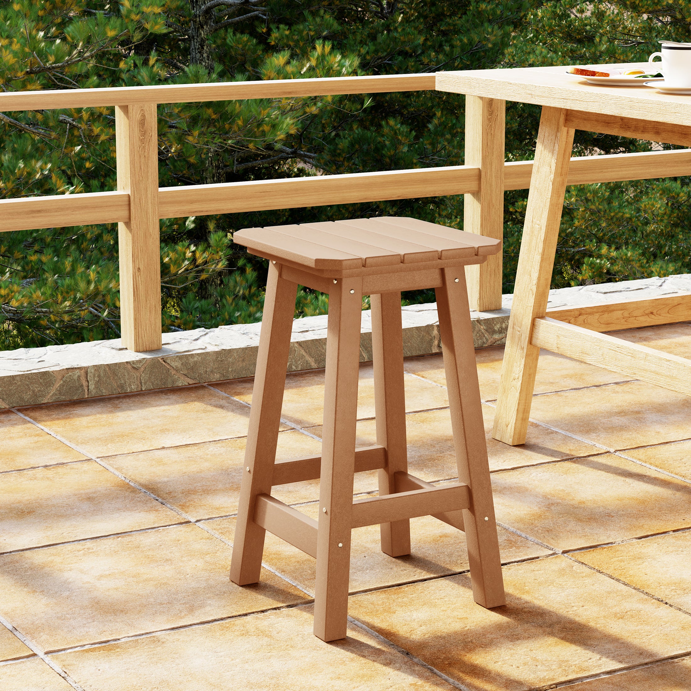 Malibu 24" HDPE Outdoor Patio Counter High Backless Square Bar Stool
