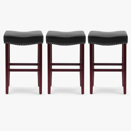 Lenox 29" Upholstered Saddle Seat Cherry Bar Stools (Set of 3)