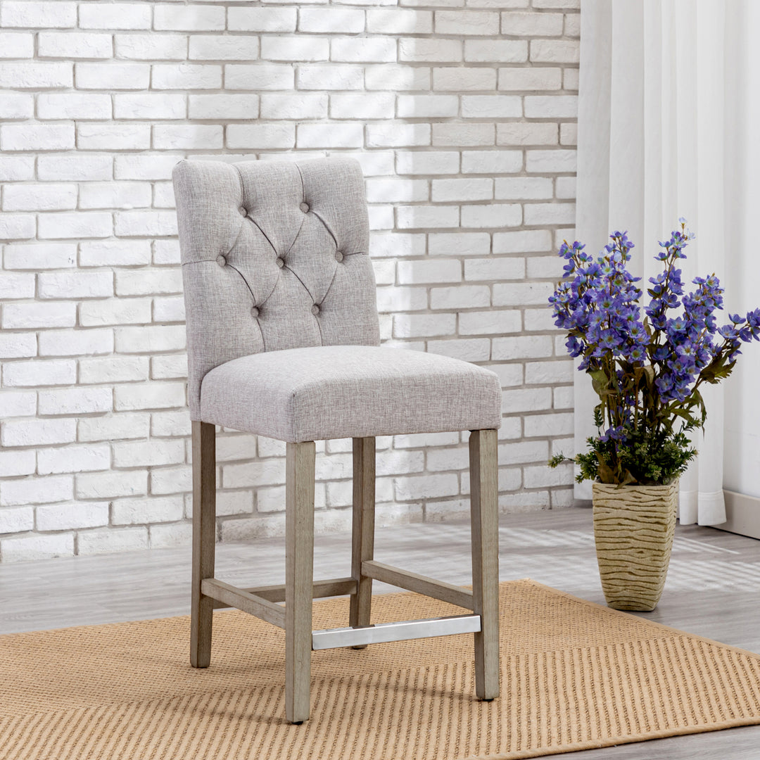 Hayes 24" Linen Fabric Tufted Counter Stool,Antique Gray