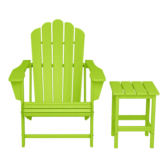 Highland Outdoor Patio HDPE Adirondack Chair With Cup Holder and Table Set
