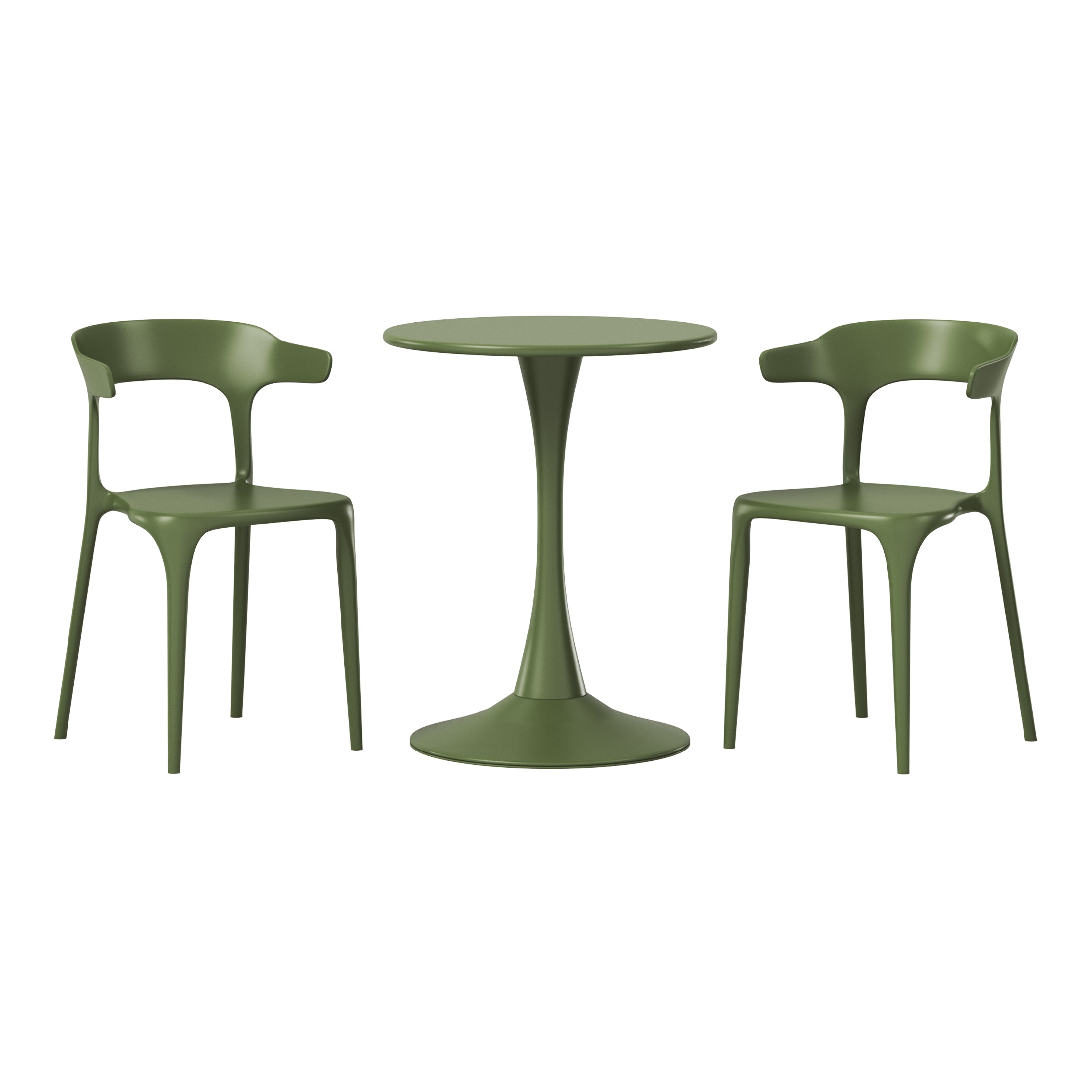 Playa 3-Piece Outdoor Metal Patio Dining Table Set With Stackable Modern Patio Side Chairs