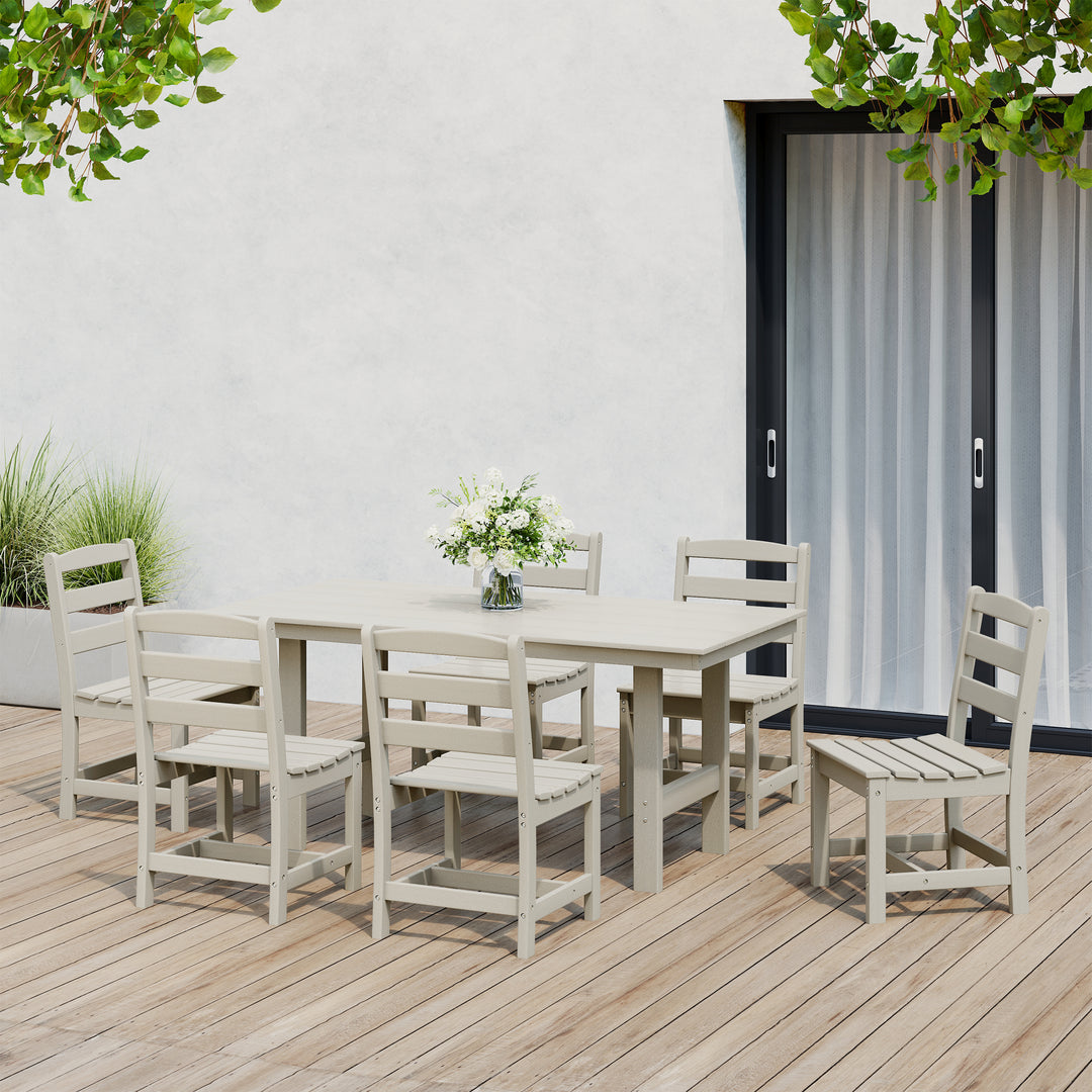 Ashore 7-Piece HDPE Outdoor Rectangular Patio Dining Table Set with Side Chairs