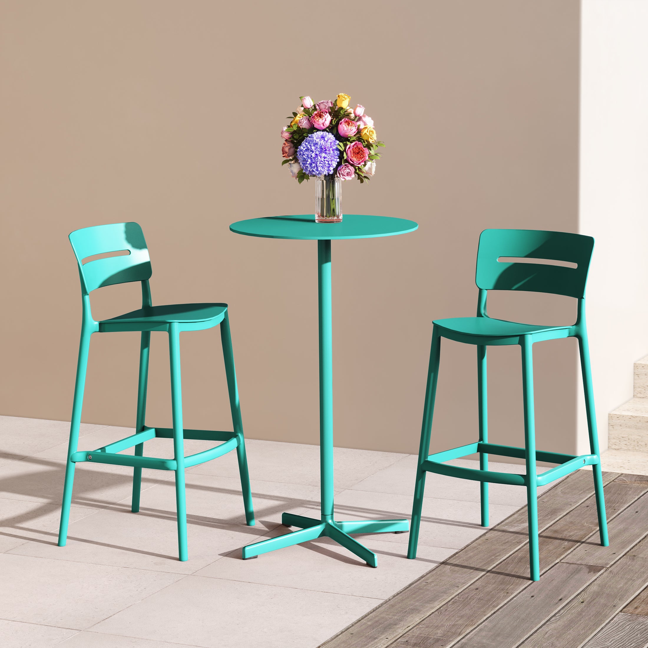 Playa Stackable Polypropylene Resin Plastic Outdoor Patio Bar Stools (Set of 2)