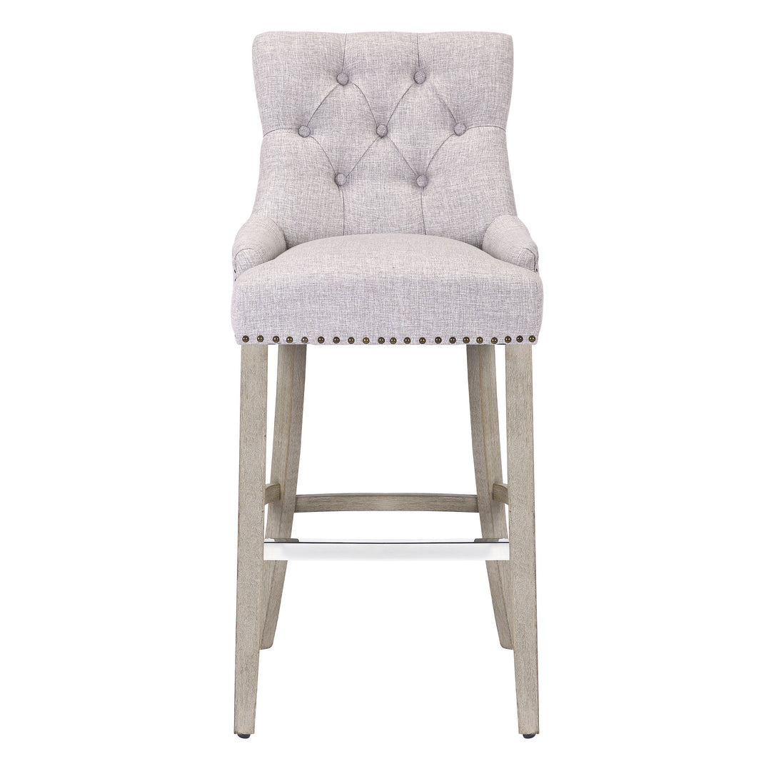 Hayes 29" Upholstered Tufted Wood Bar Stool, Antique Gray