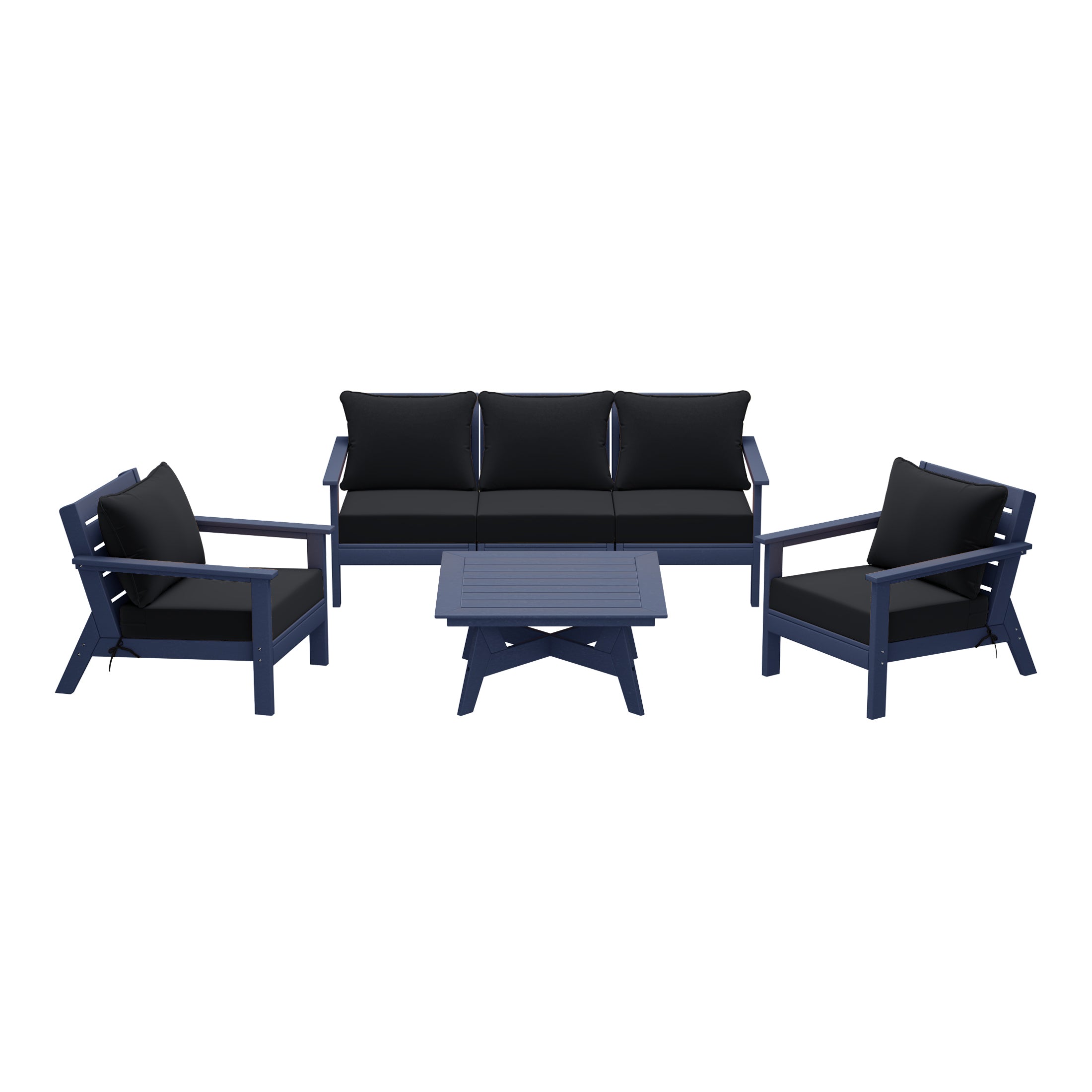 Avalon Outdoor 6-Piece Modular Sectional Patio Furniture Sofa Set in Navy Blue Frame