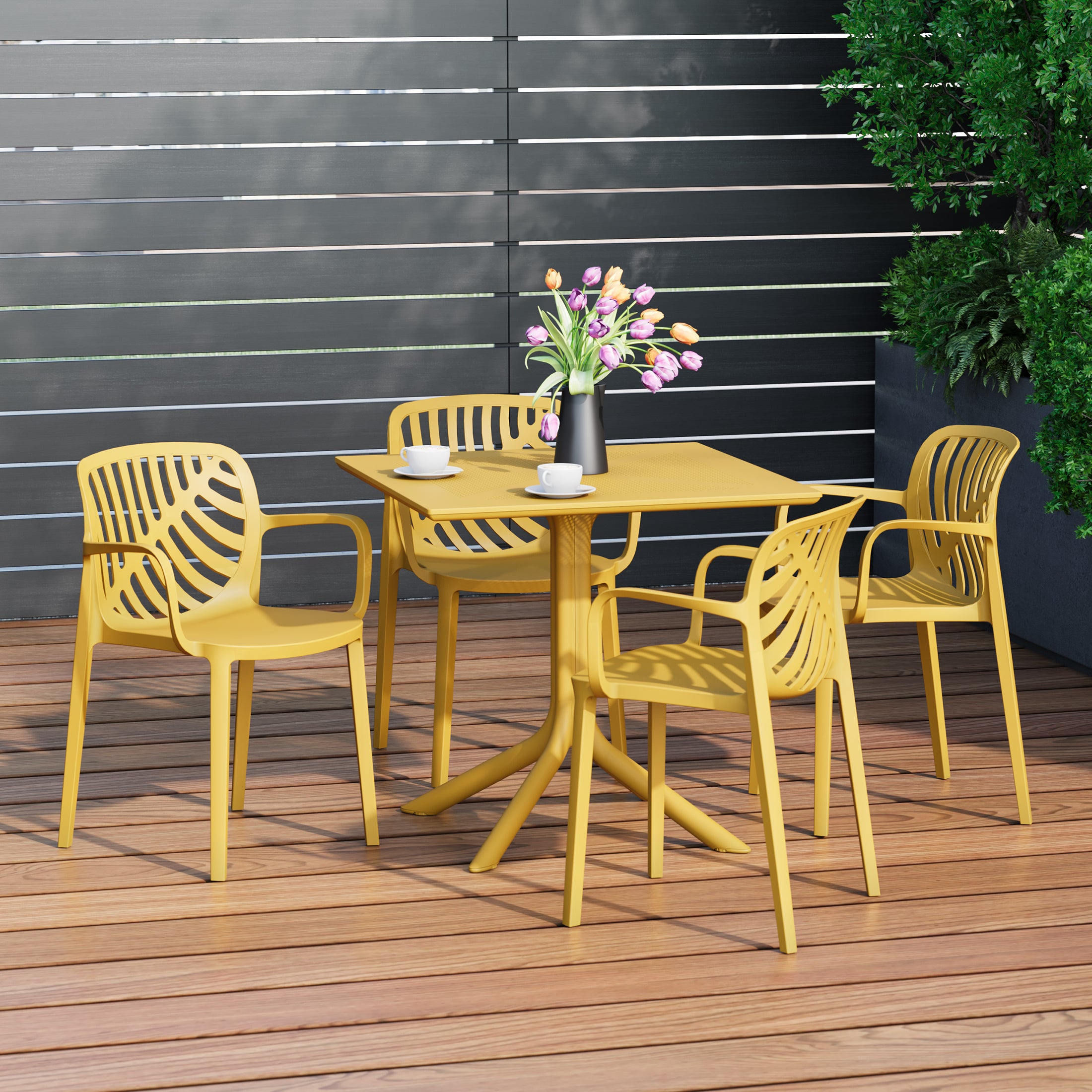 Playa 5-Piece Outdoor Resin Square Patio Dining Table Set with Modern Stackable Patio Dining Chairs