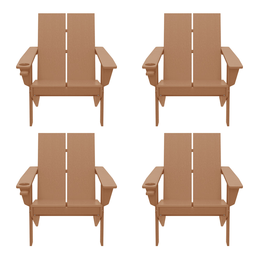 Riviera Outdoor HDPE Modern Adirondack Chair with Cup Holder (Set of 4)