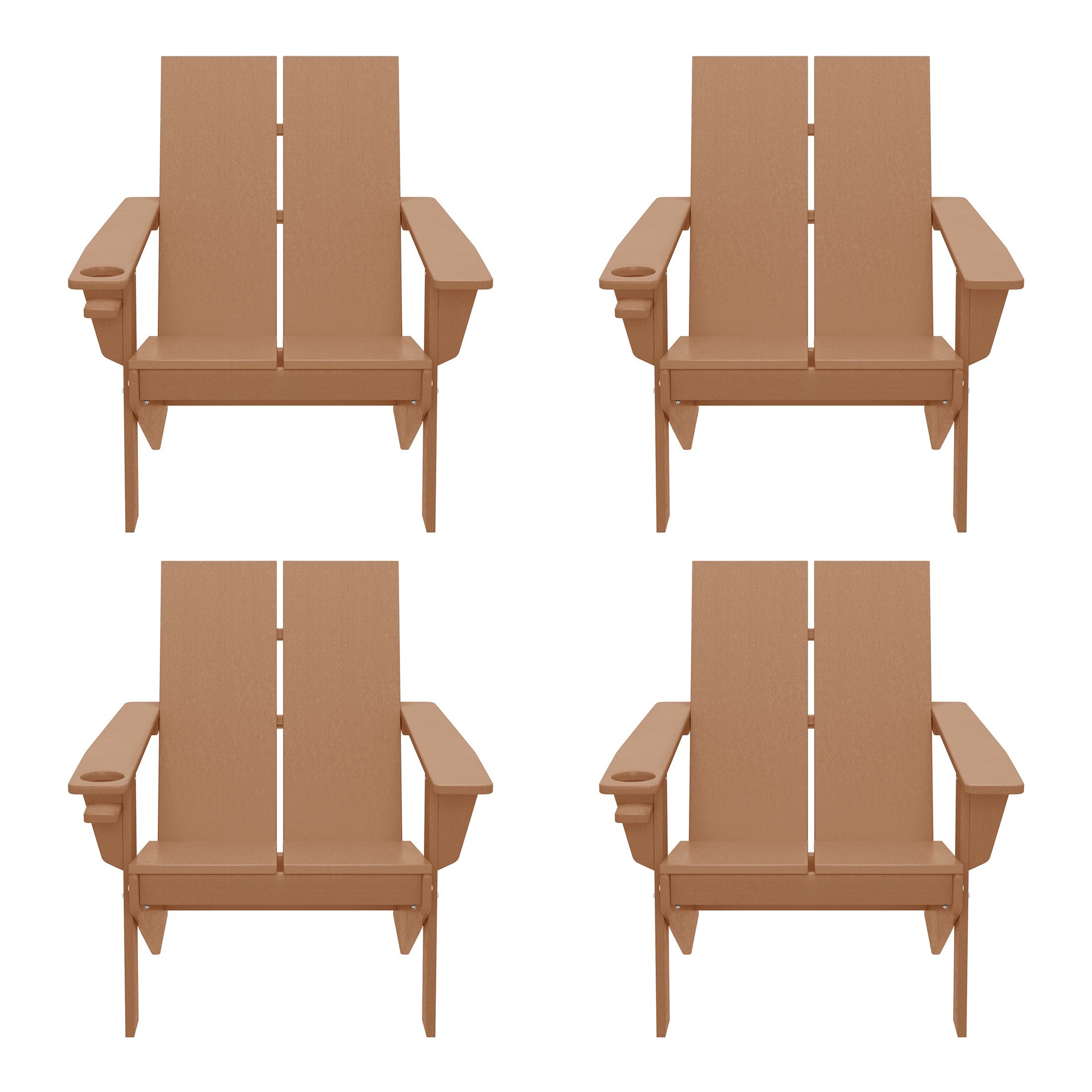 Riviera Outdoor HDPE Modern Adirondack Chair with Cup Holder (Set of 4)
