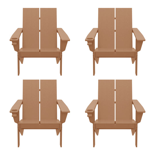 Riviera Outdoor HDPE Modern Adirondack Chair with Cup Holder (Set of 4)