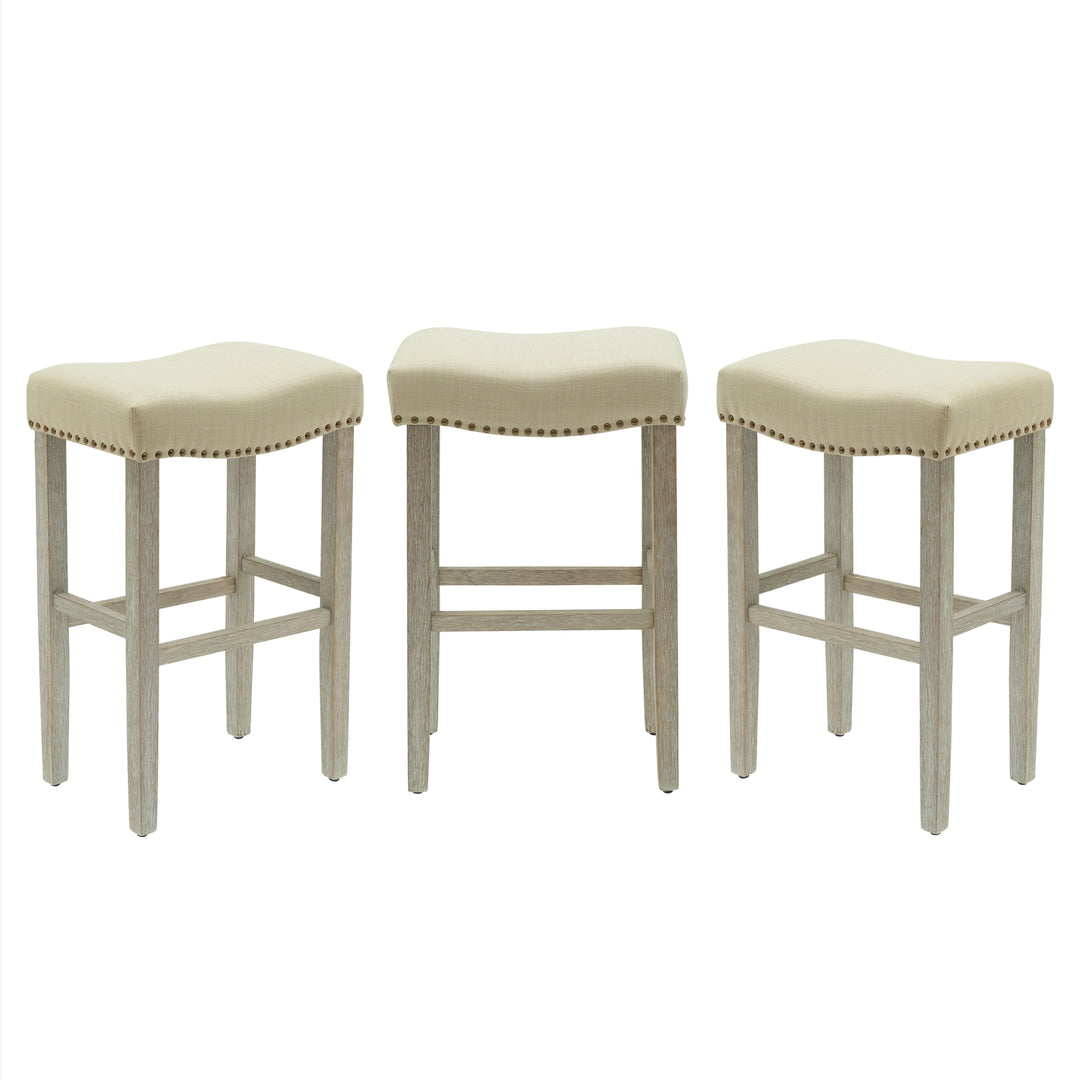 Lenox 29" Upholstered Saddle Seat Antique Gray Counter Stool (Set of 3)