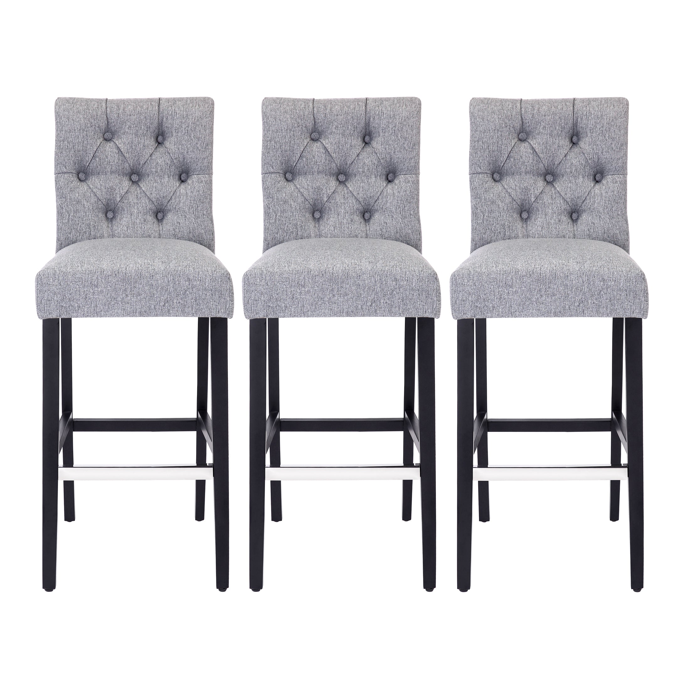 Hayes 29" Linen Fabric Tufted Bar Stool (Set of 3), Black