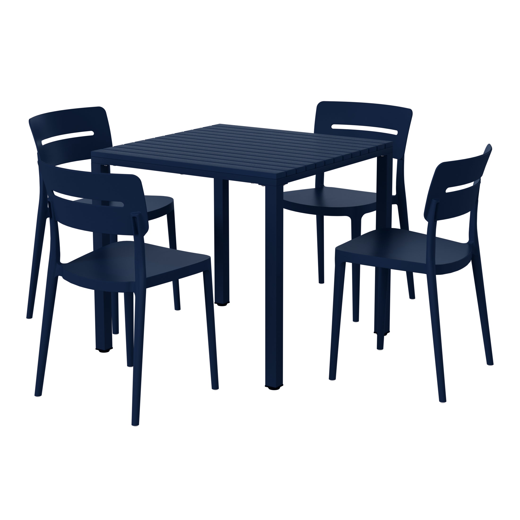 Playa 5-Piece Outdoor Metal Frame Dining Table Patio Set with Stackable Patio Dining Chairs