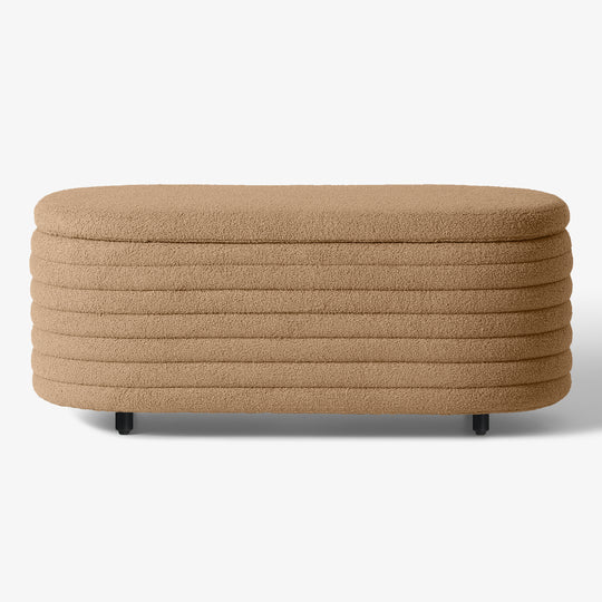 Alexandria 42" Wide Mid-Century Modern Upholstered Teddy Sherpa Tufted Oval Storage Ottoman Bench