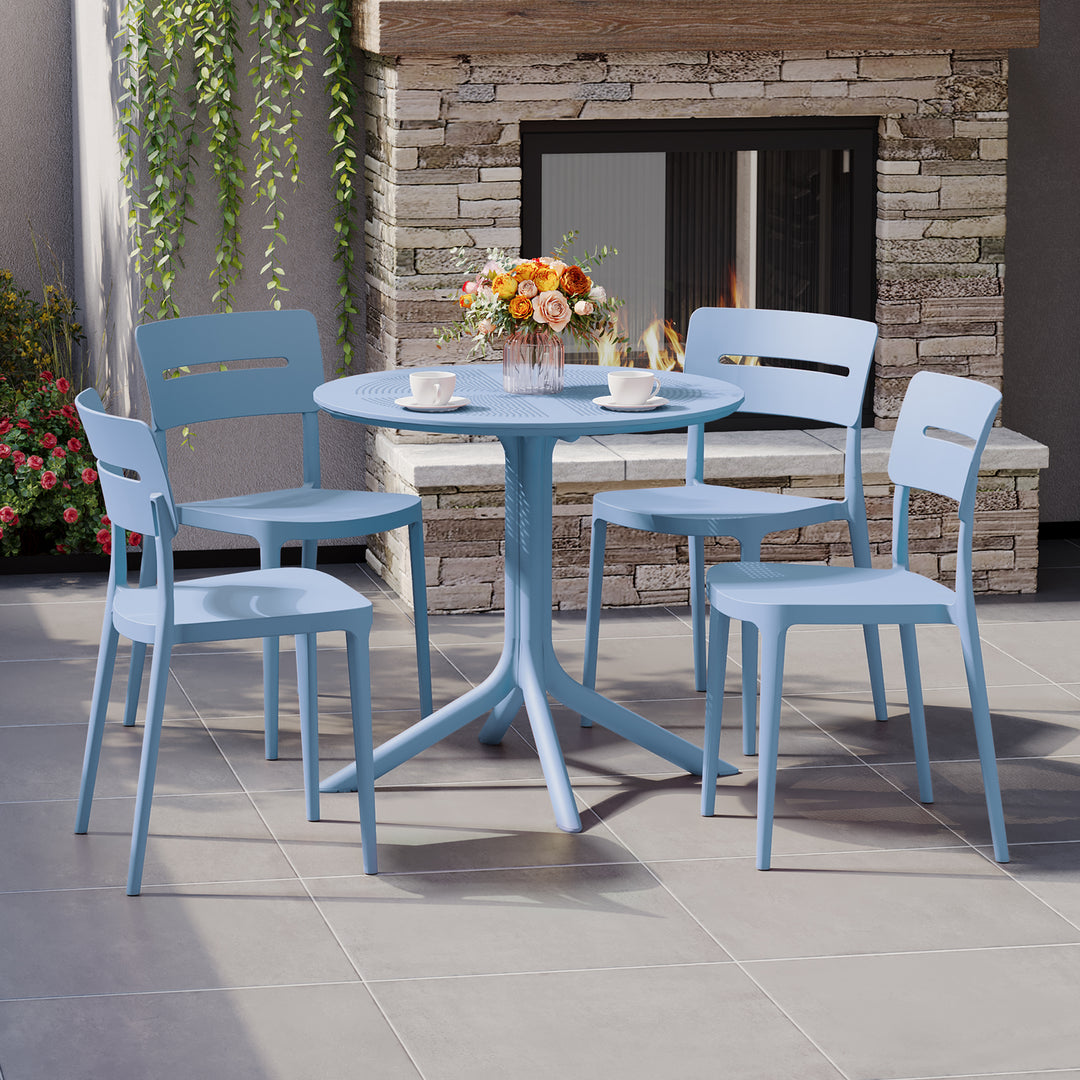 Playa Modern 5-Piece Resin Round Patio Dining Table Set with Stackable Patio Dining Chairs
