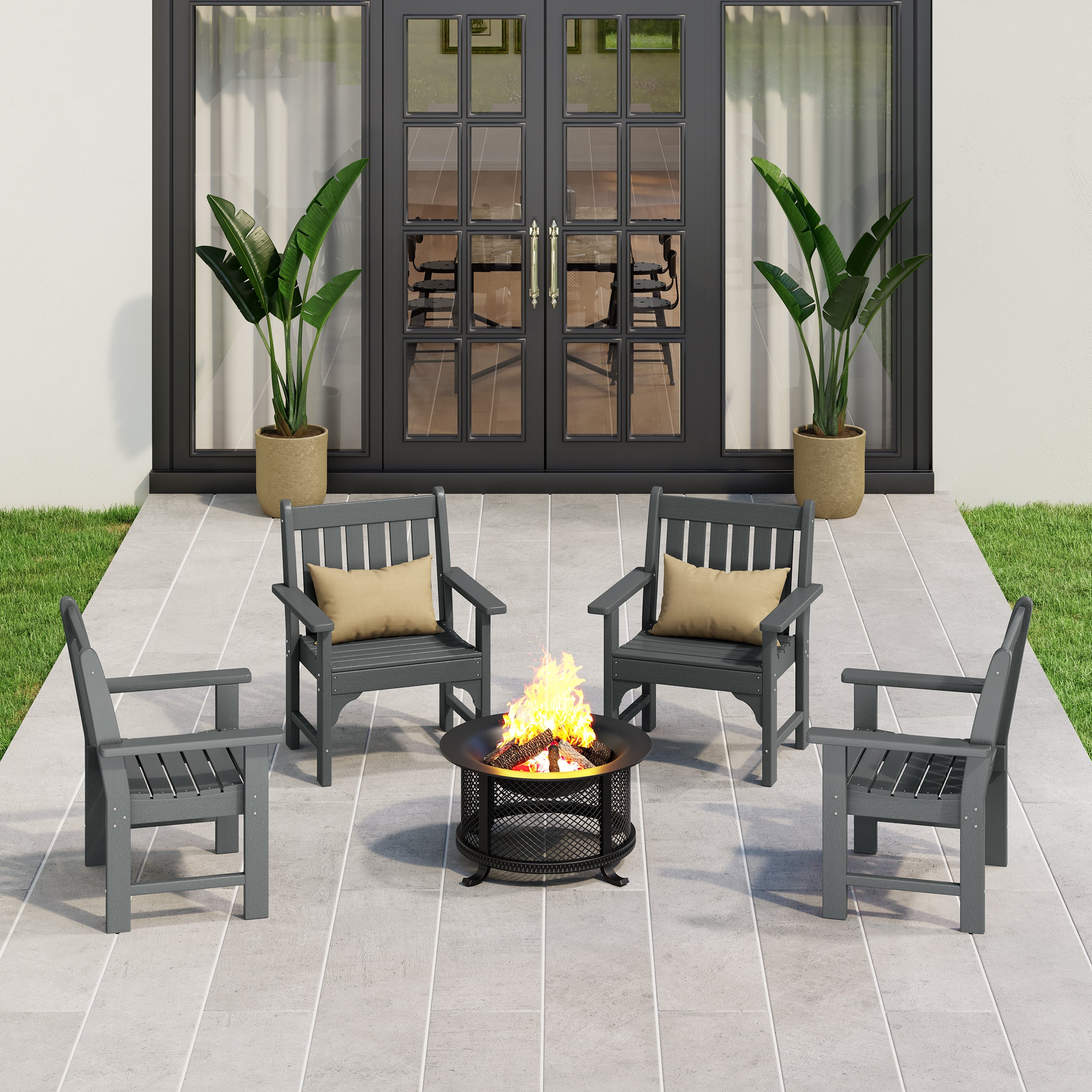 Malibu Outdoor Patio HDPE Adirondack Dining Arm Chairs (Set of 4)